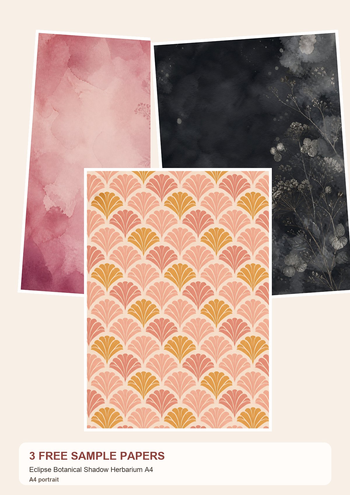 Free Eclipse Botanical Shadow Herbarium A4 – 3 Printable Scrapbook Paper Samples