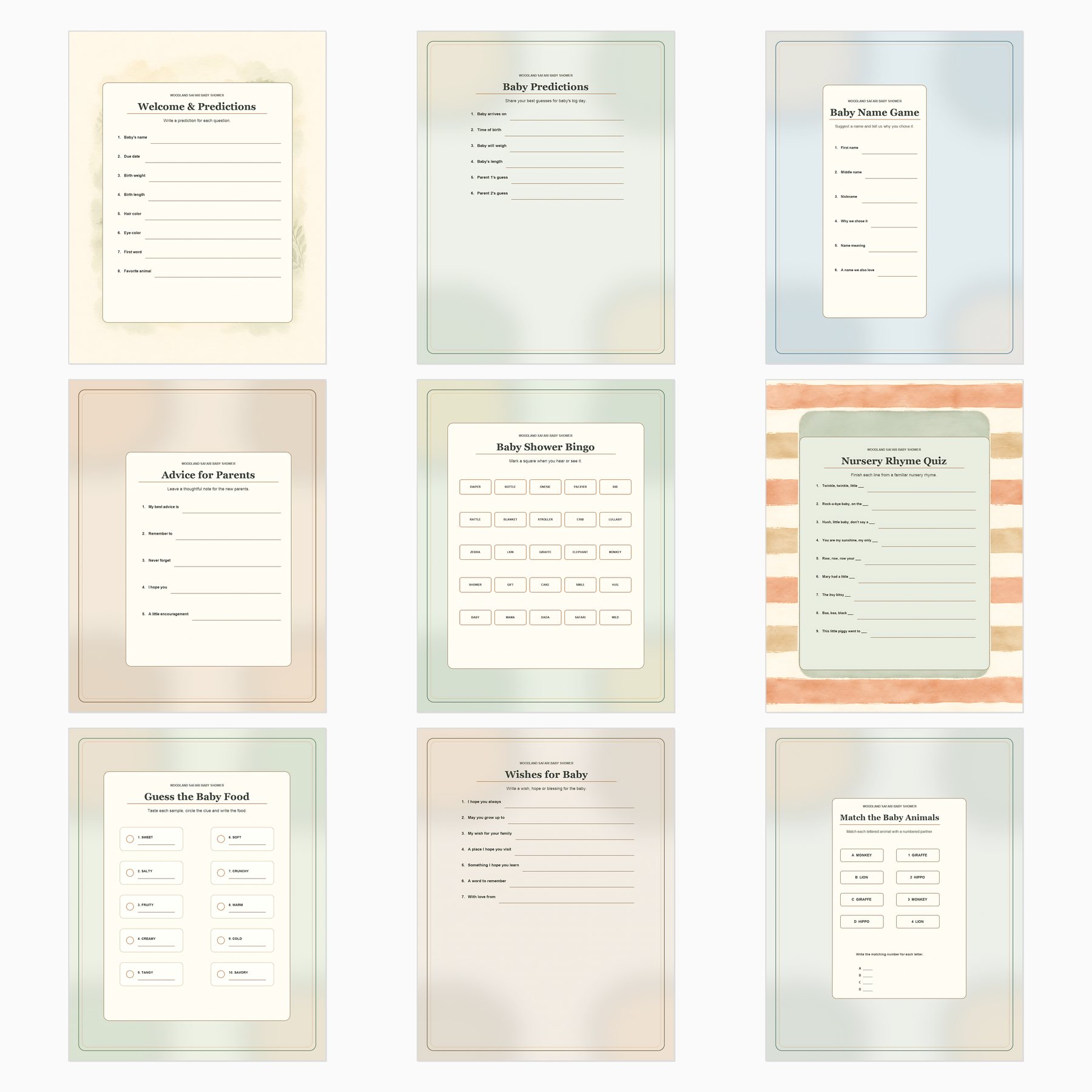 Woodland Safari Baby Shower Games preview 2