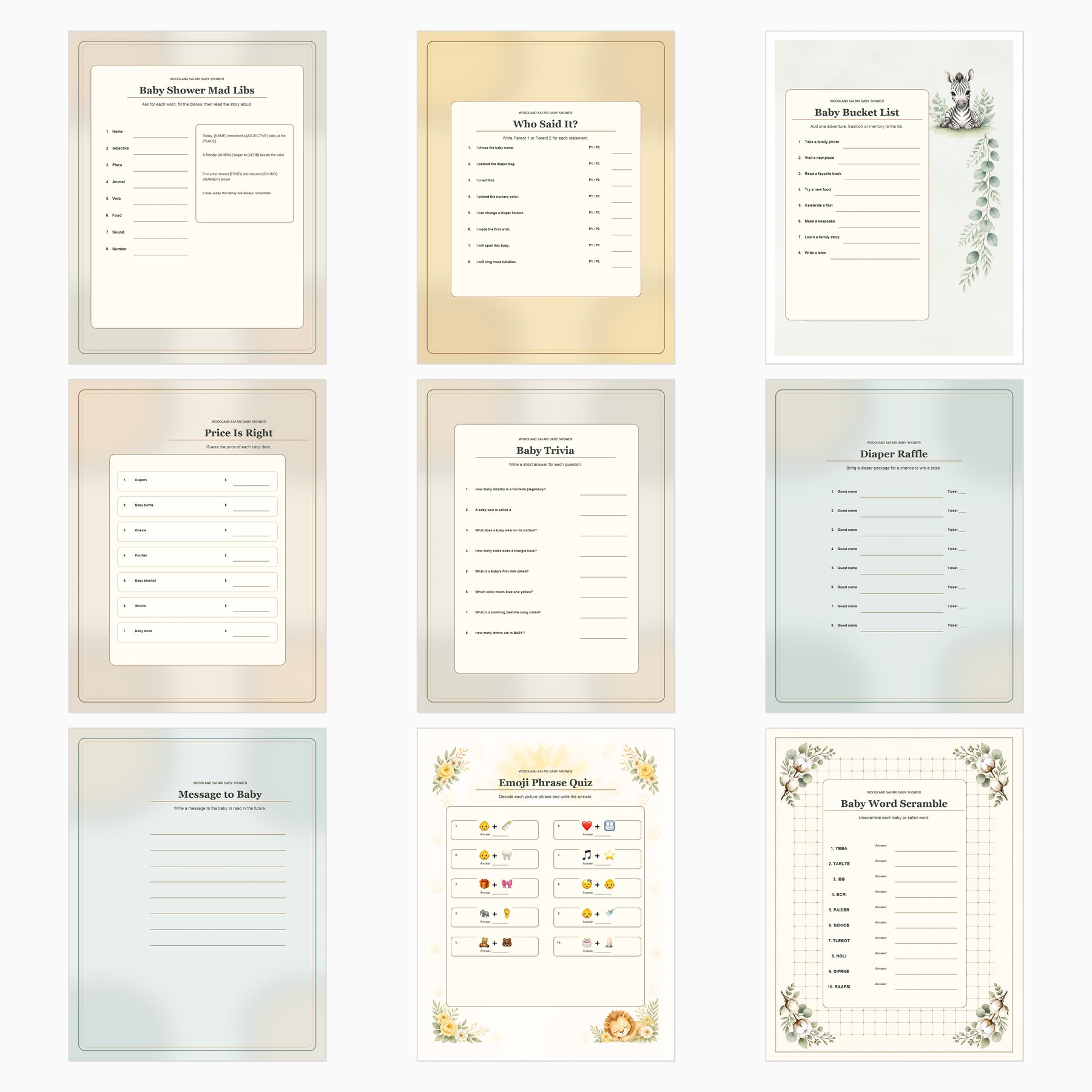 Woodland Safari Baby Shower Games preview 3
