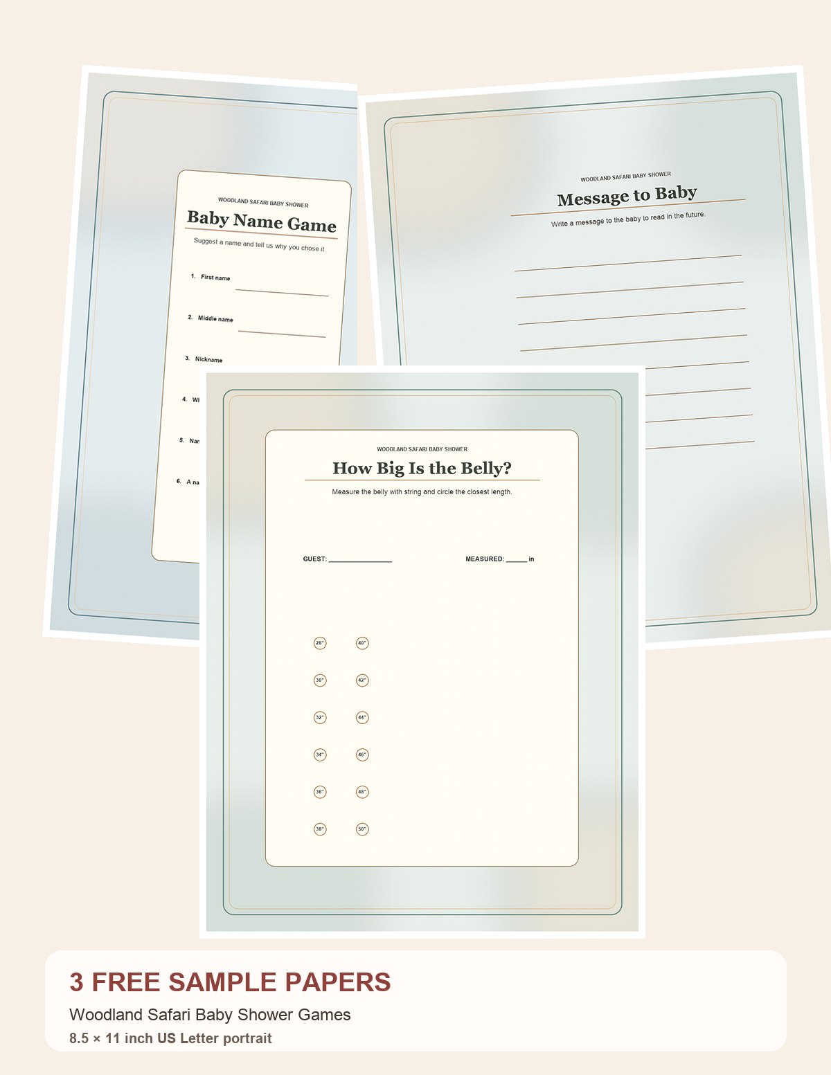 Free Woodland Safari Baby Shower Games – 3 Printable Scrapbook Paper Samples