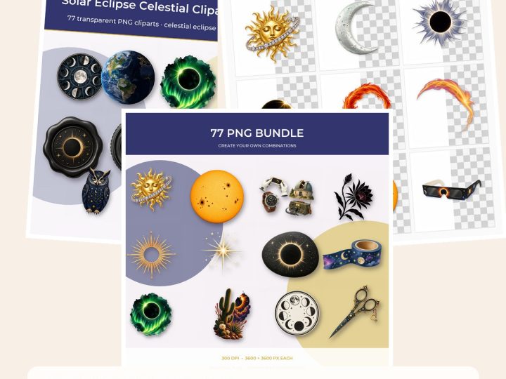 Free Solar Eclipse Celestial Clipart Collection – 3 Preview Pages