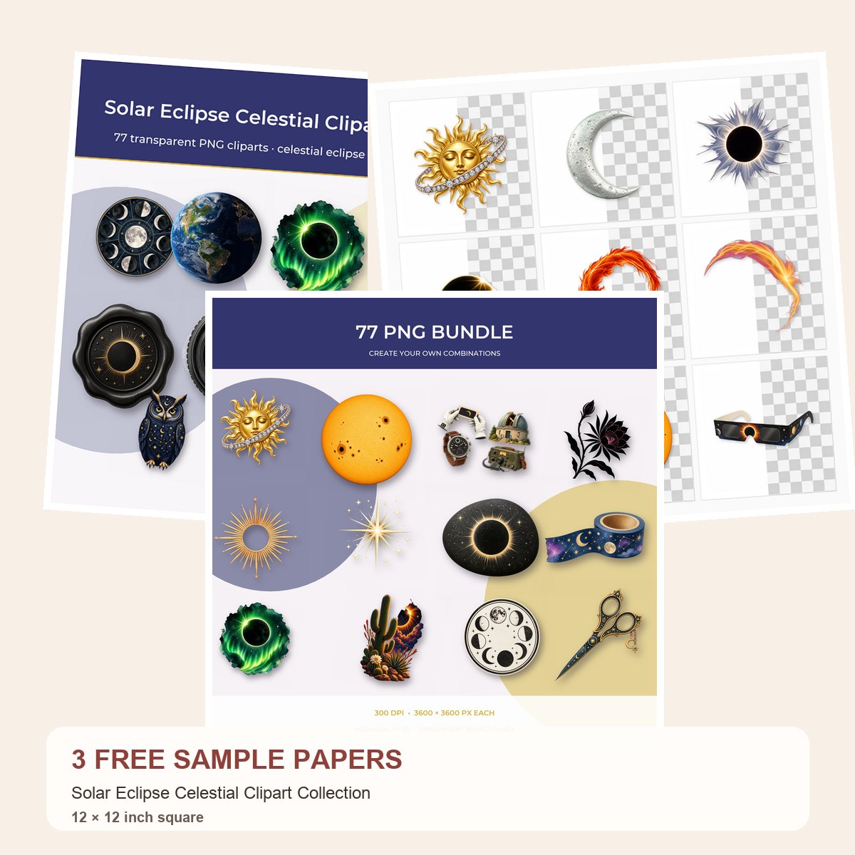 Free Solar Eclipse Celestial Clipart Collection – 3 Preview Pages