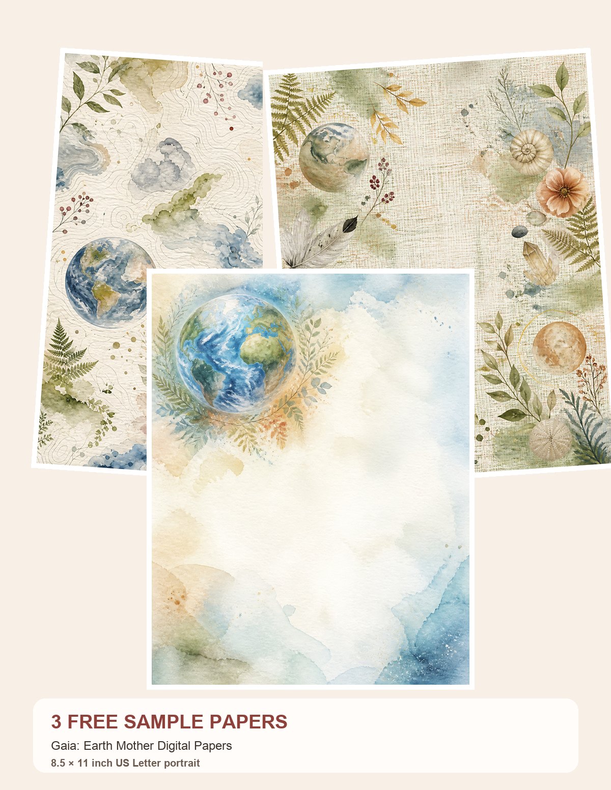 Free Gaia: Earth Mother Digital Papers – 3 Printable Scrapbook Paper Samples