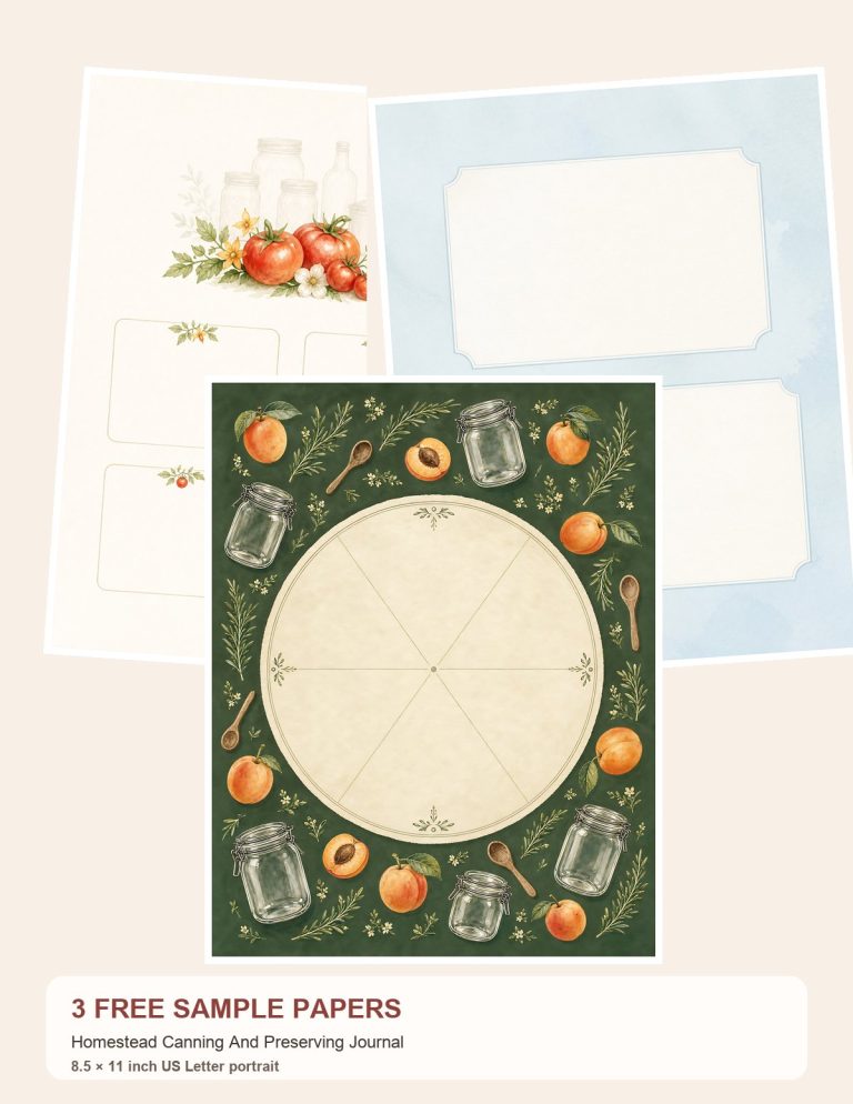 Free Homestead Canning And Preserving Journal – 3 Printable Scrapbook Paper Samples preview