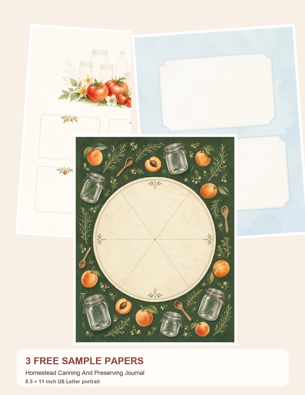 Free Homestead Canning And Preserving Journal – 3 Printable Scrapbook Paper Samples