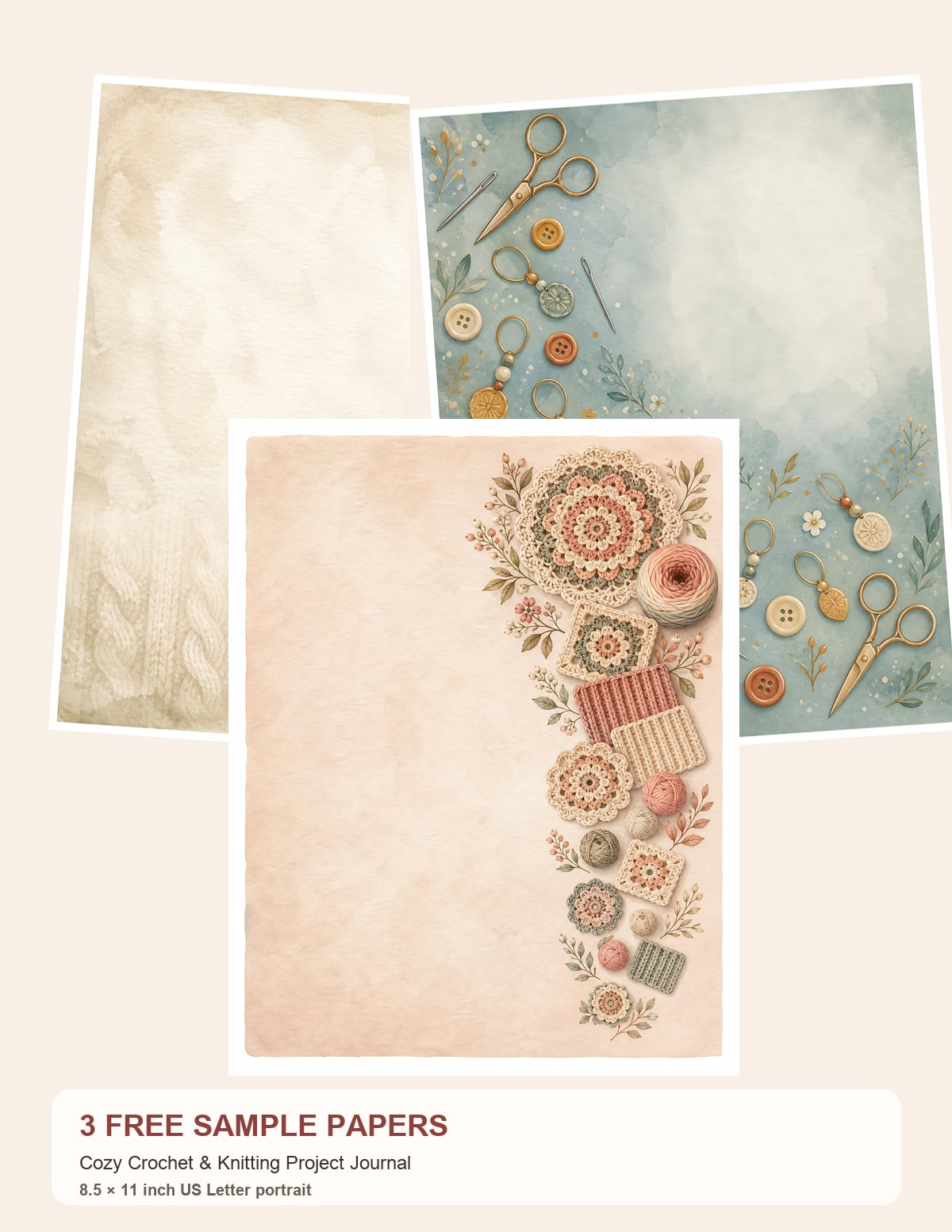 Free Cozy Crochet & Knitting Project Journal – 3 Printable Scrapbook Paper Samples