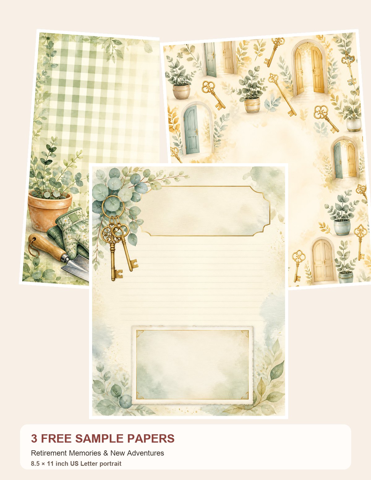 Free Retirement Memories & New Adventures – 3 Printable Scrapbook Paper Samples