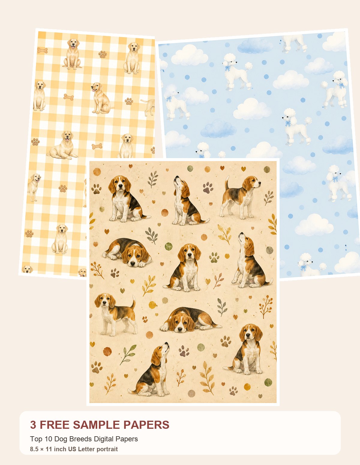 Free Top 10 Dog Breeds Digital Papers – 3 Printable Scrapbook Paper Samples