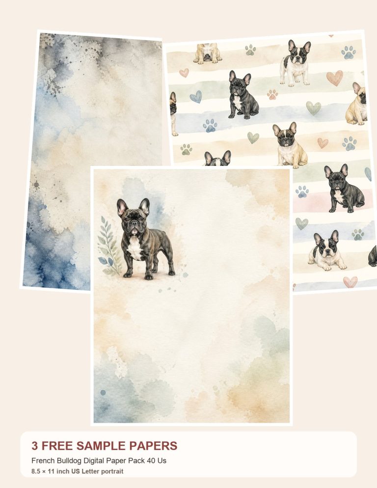 Free French Bulldog Digital Paper Pack 40 Us – 3 Printable Scrapbook Paper Samples preview