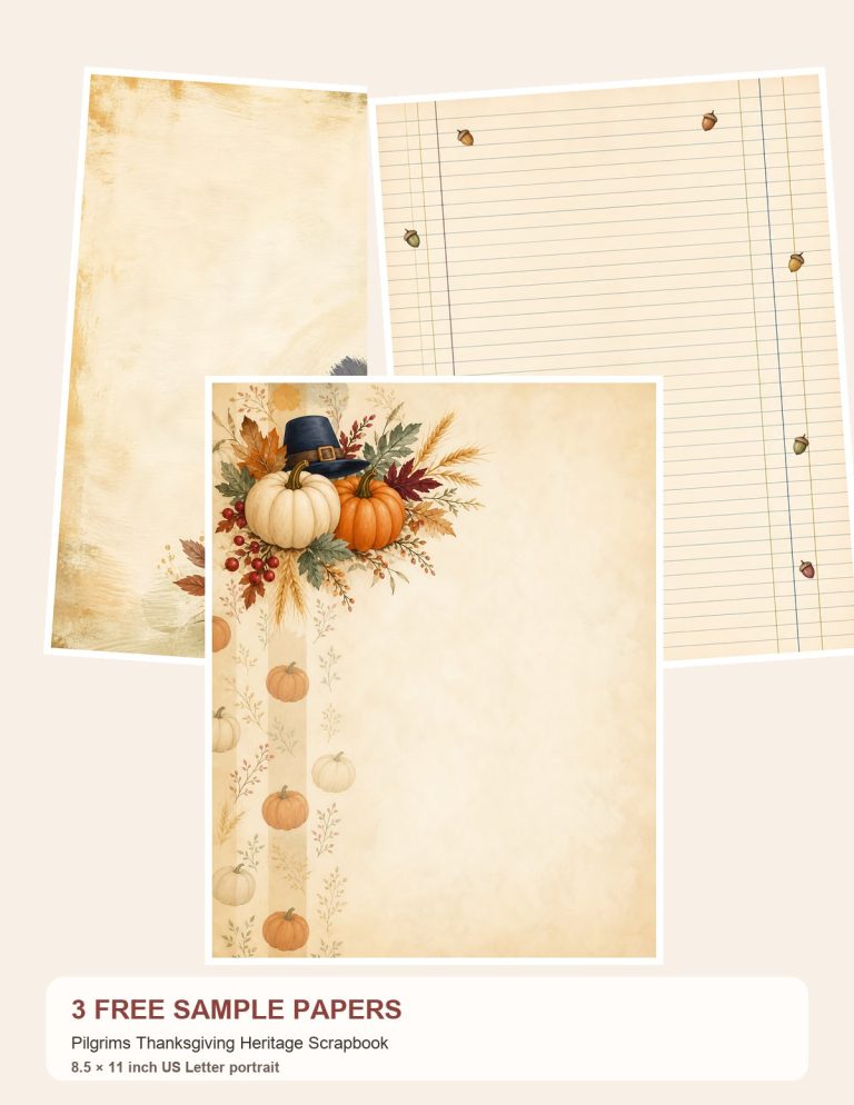 Free Pilgrims Thanksgiving Heritage Scrapbook – 3 Printable Scrapbook Paper Samples preview