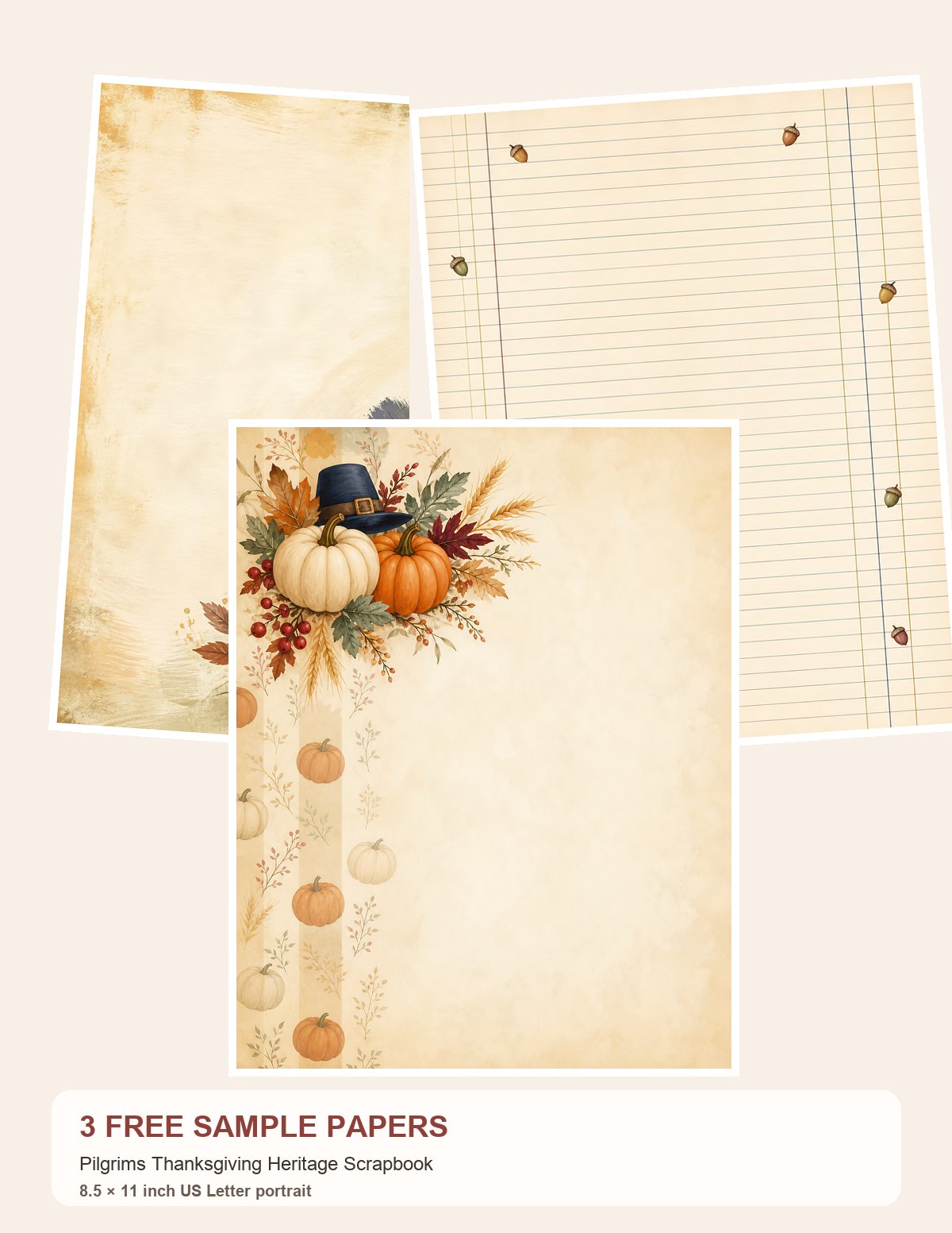 Free Pilgrims Thanksgiving Heritage Scrapbook – 3 Printable Scrapbook Paper Samples