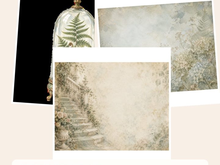Free Antique Sage Manor Botanical Mega Bundle – 3 Printable Scrapbook Paper Samples
