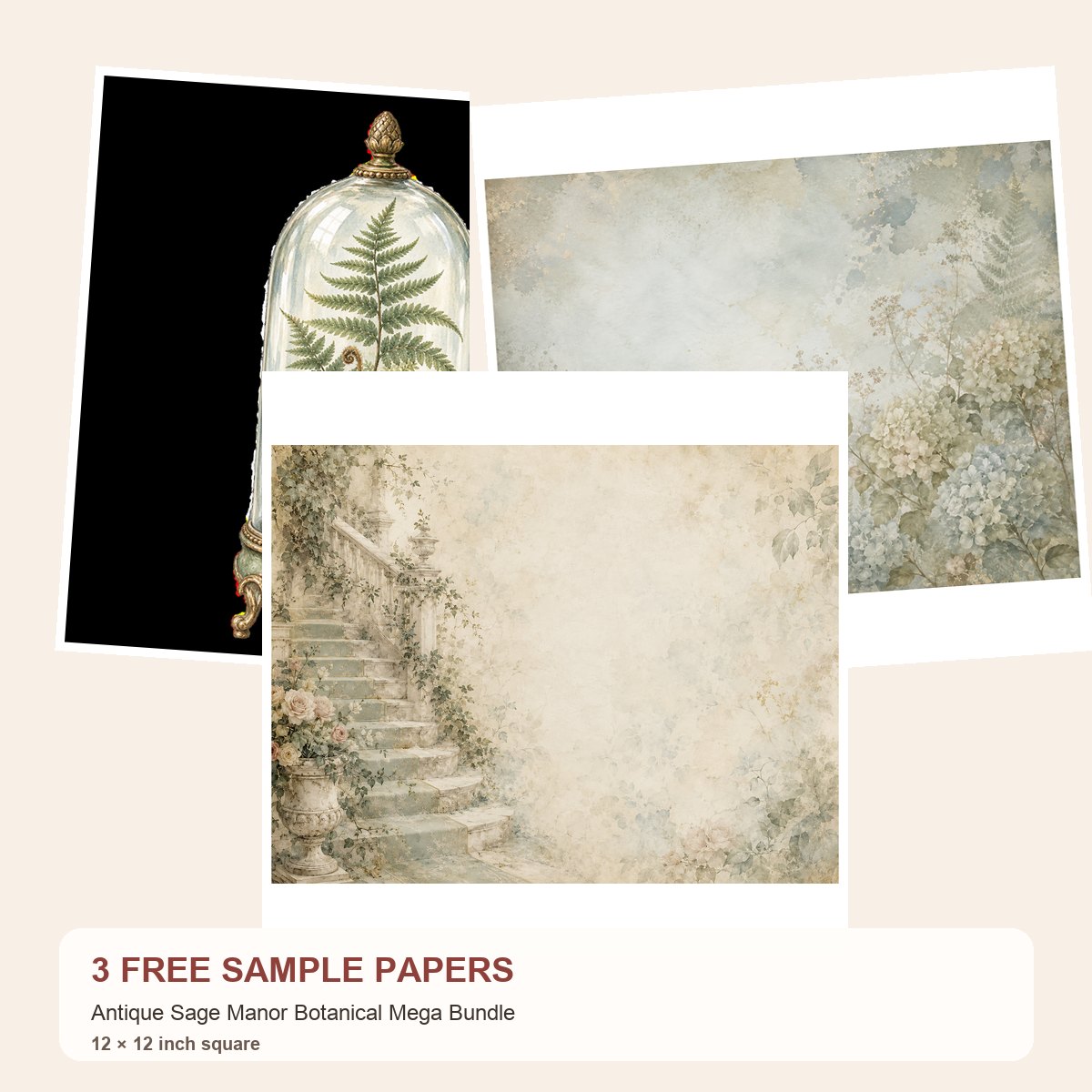 Free Antique Sage Manor Botanical Mega Bundle – 3 Printable Scrapbook Paper Samples