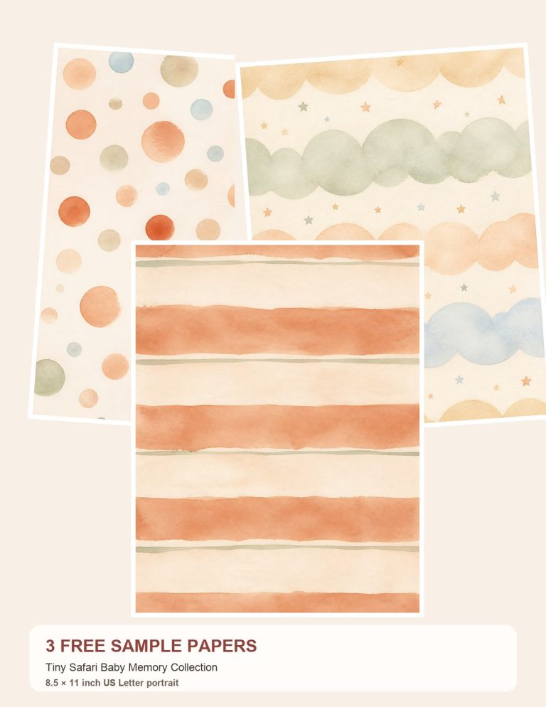 Free Tiny Safari Baby Memory Collection – 3 Printable Scrapbook Paper Samples preview