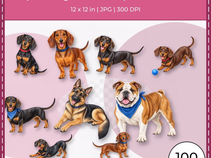 Top 10 Dog Breeds Clipart PNG Bundle – 100 Transparent Watercolor Dogs