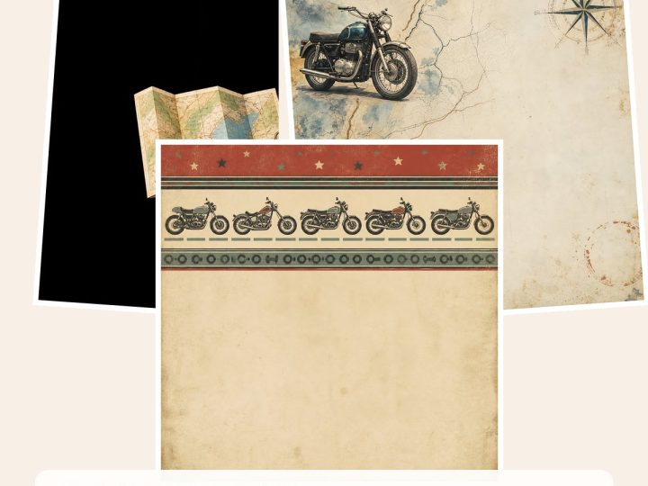 Free Open Road Garage Motorcycle Digital – 3 Printable Scrapbook Paper Samples