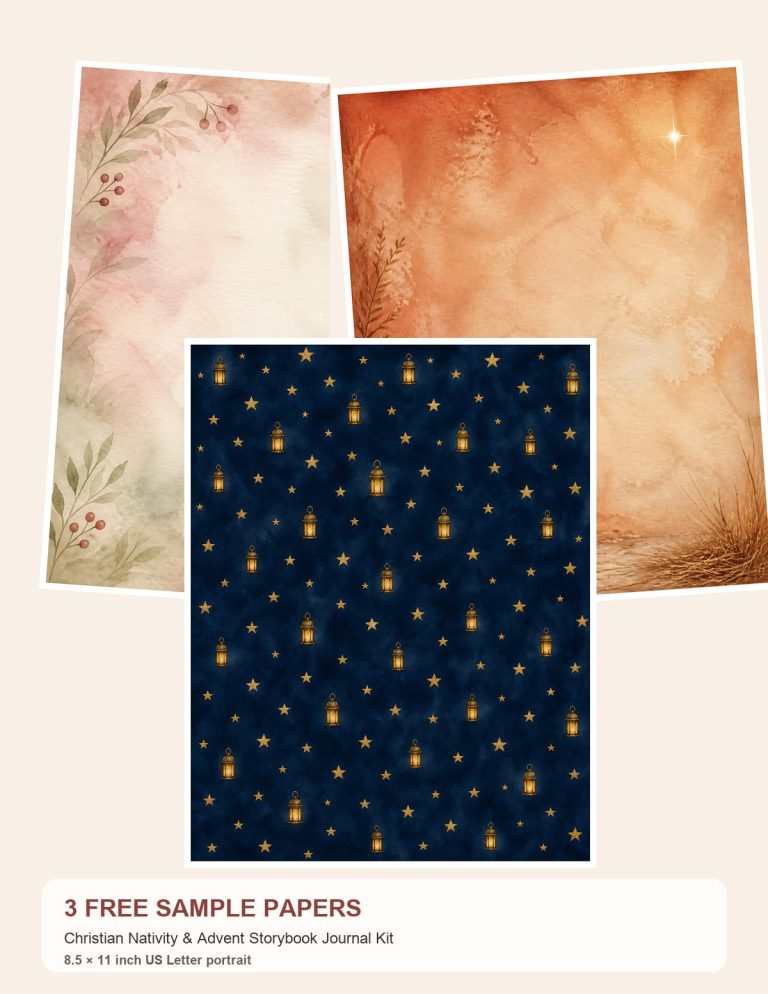 Free Christian Nativity & Advent Storybook Journal Kit – 3 Printable Scrapbook Paper Samples preview