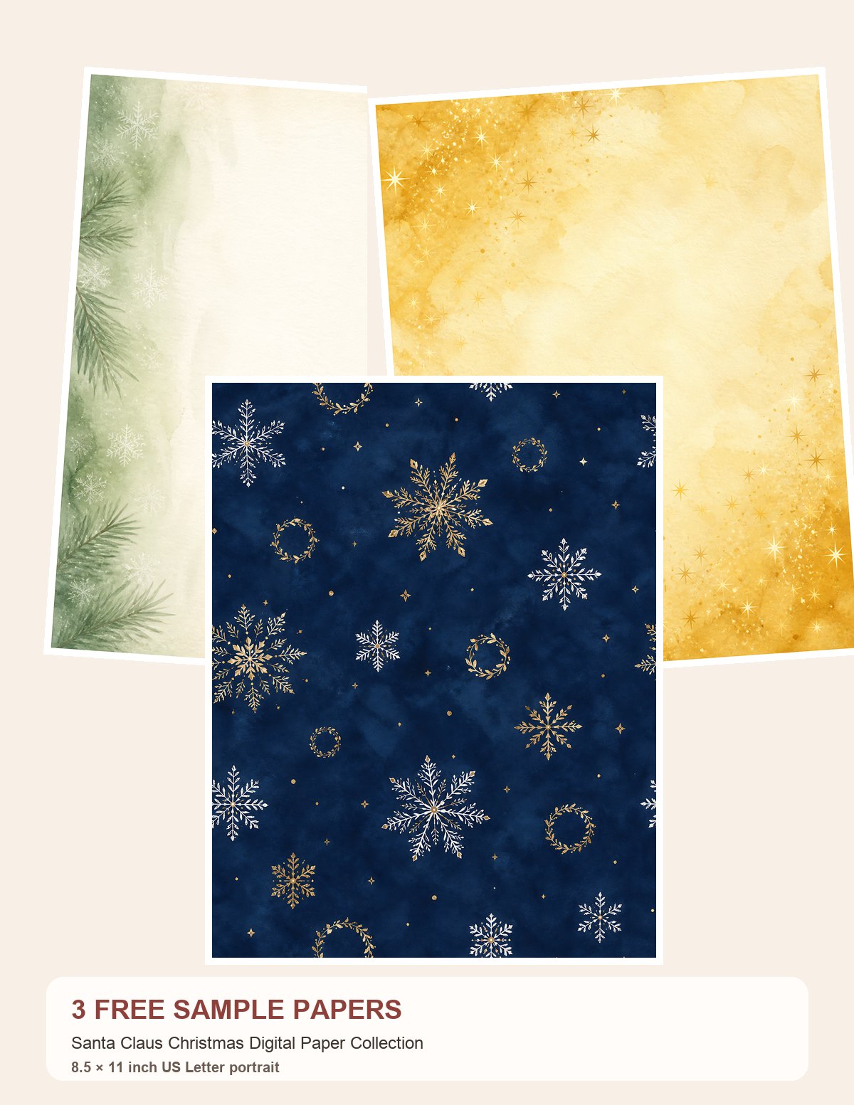 Free Santa Claus Christmas Digital Paper Collection – 3 Printable Scrapbook Paper Samples