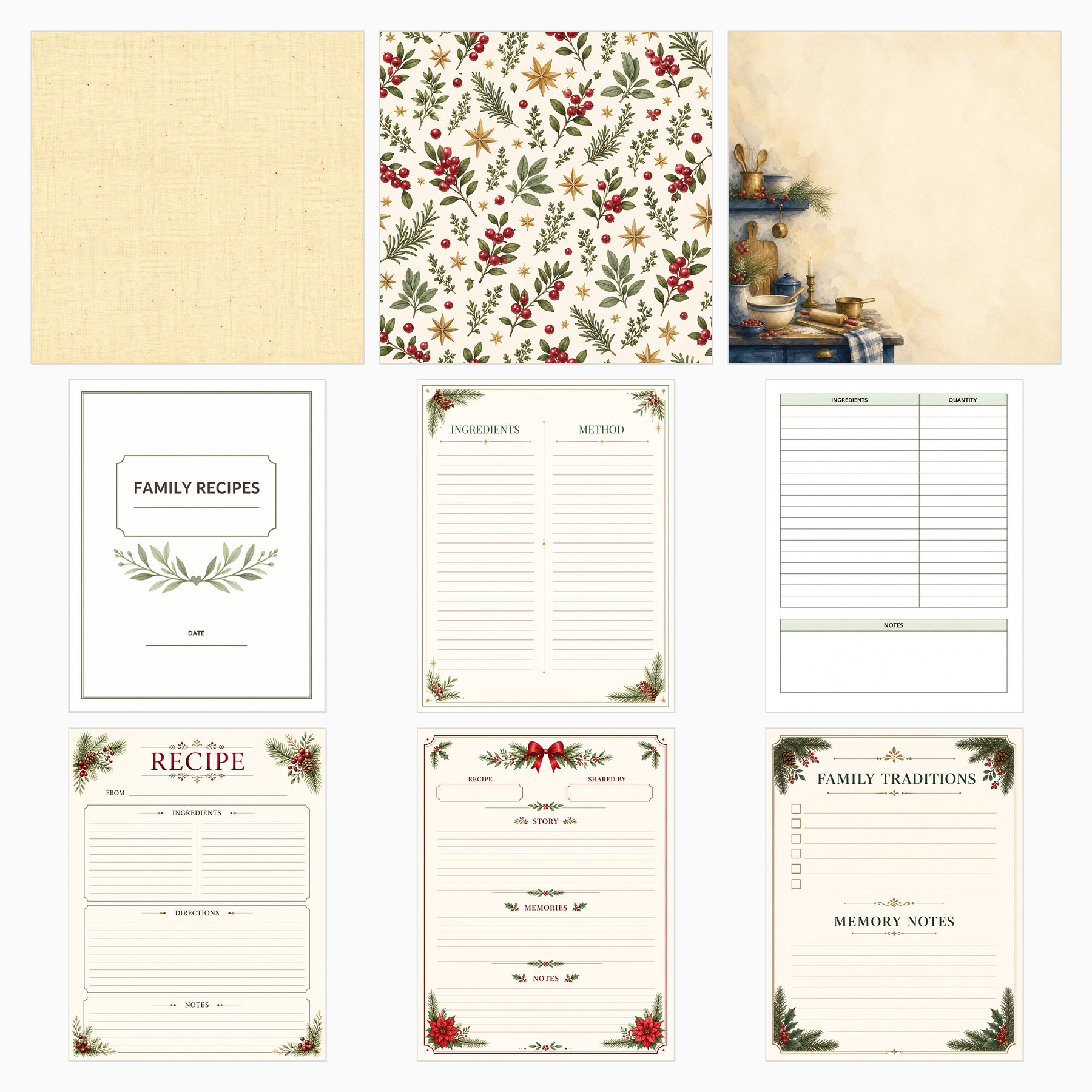Christmas Family Recipe Journal — 12 Papers + 20 Printable Pages preview 3