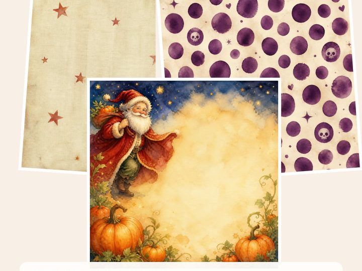Free Spooky Santa Halloween Digital Paper – 3 Printable Scrapbook Paper Samples