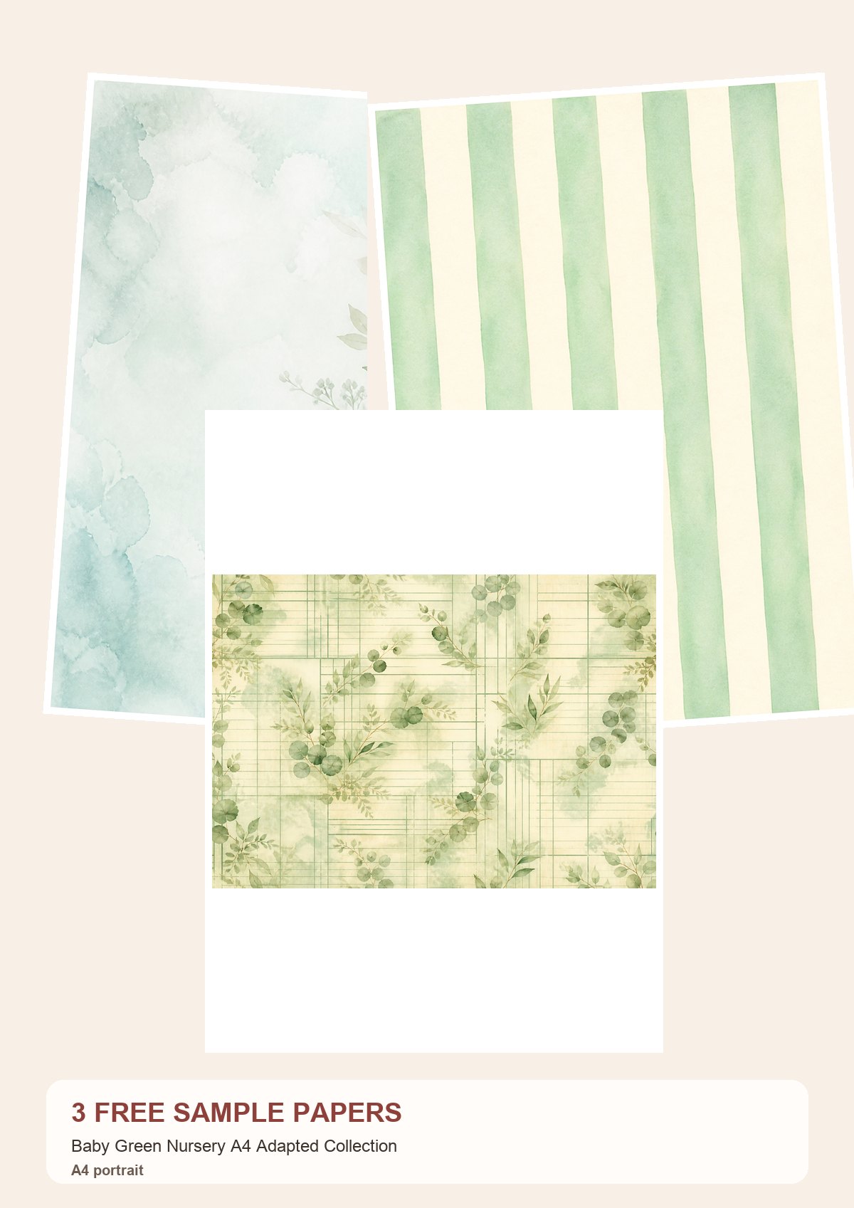 Free Baby Green Nursery A4 Adapted Collection – 3 Printable Scrapbook Paper Samples