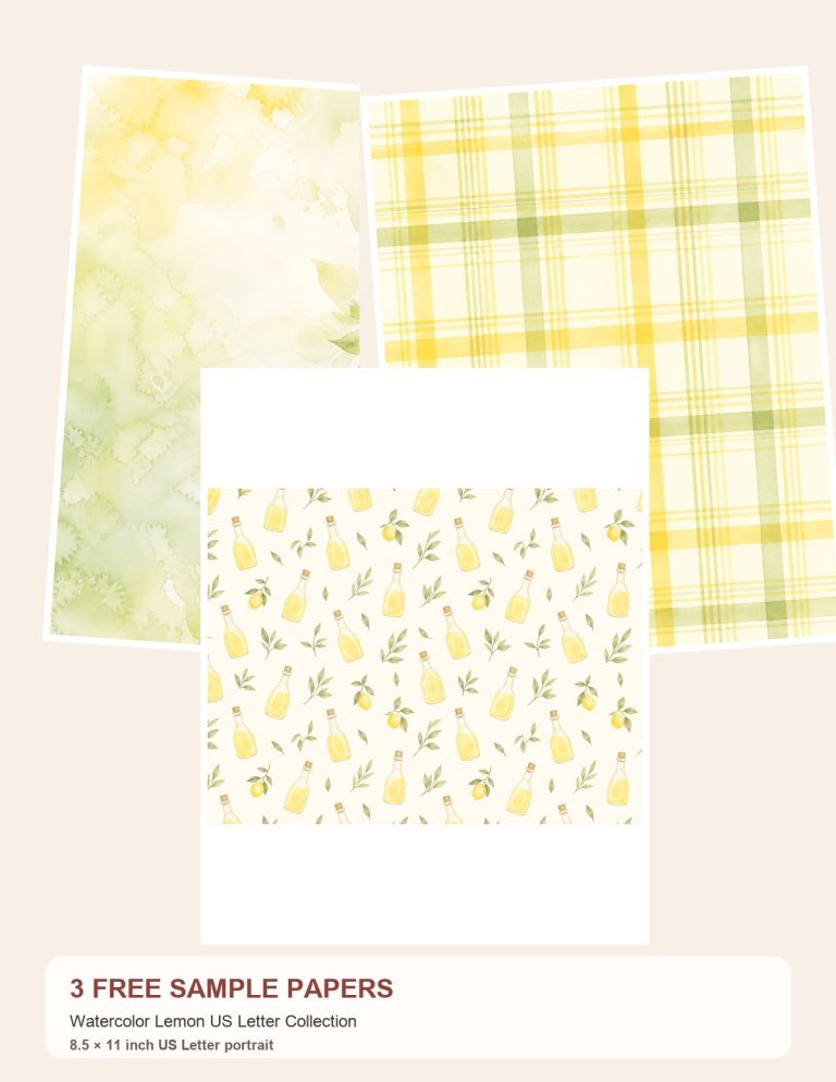 Free Watercolor Lemon US Letter Collection – 3 Printable Scrapbook Paper Samples preview