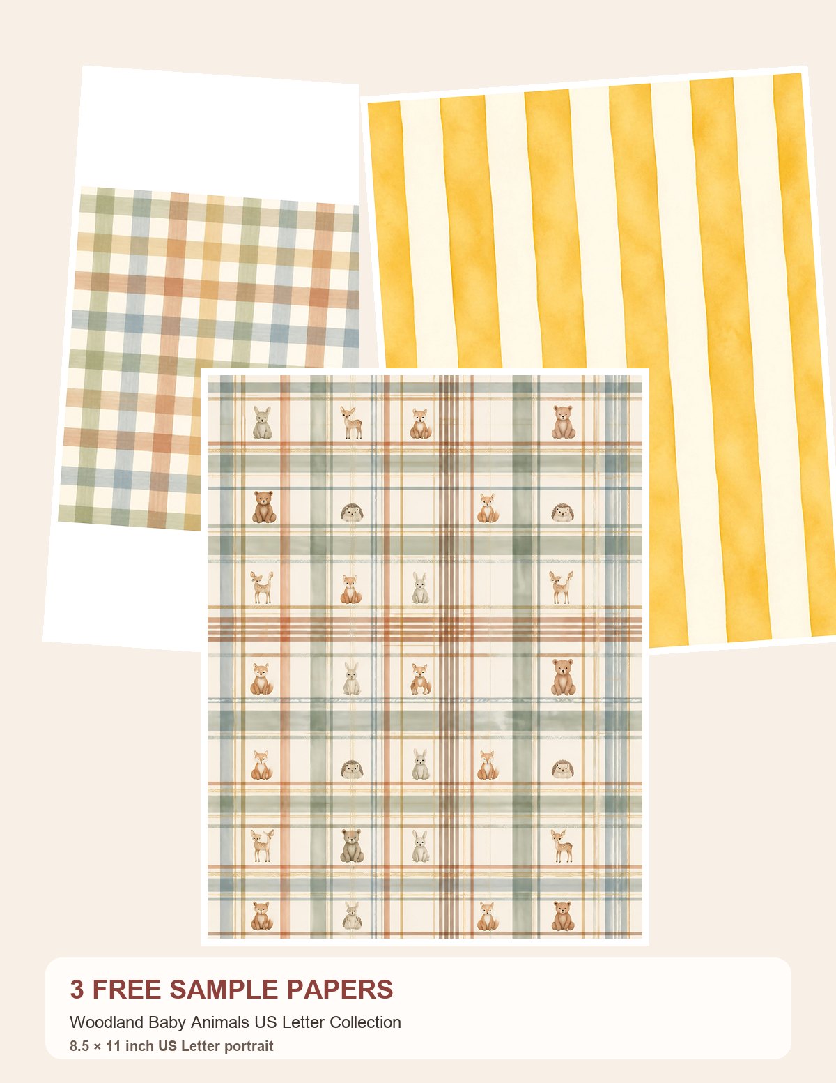 Free Woodland Baby Animals US Letter Collection – 3 US Letter Paper Samples