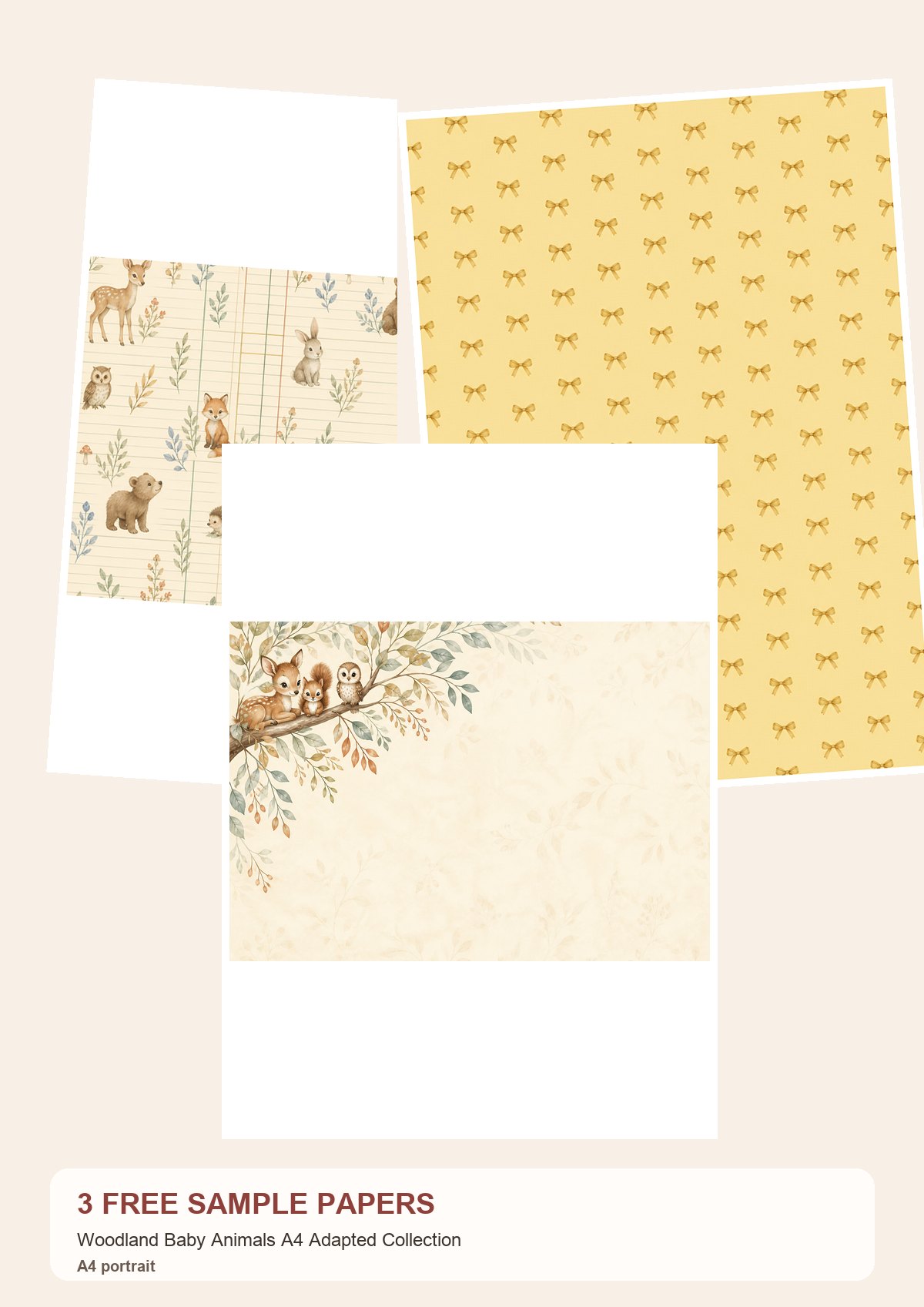 Free Woodland Baby Animals A4 Adapted Collection – 3 Printable Scrapbook Paper Samples