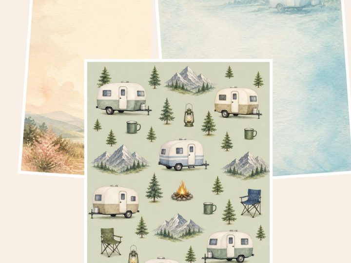 Free Vintage Camper Road Trip Digital – 3 US Letter Paper Samples