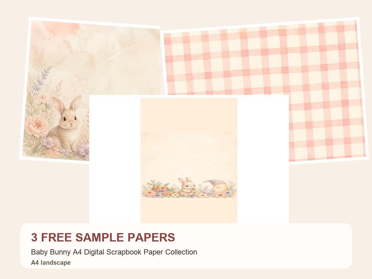 Free Baby Bunny A4 Digital Scrapbook Paper Collection – 3 Printable Scrapbook Paper Samples