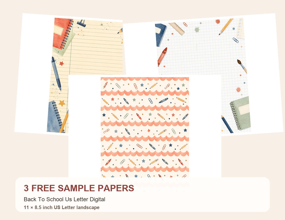 Free Back To School Us Letter Digital – 3 Printable Scrapbook Paper Samples