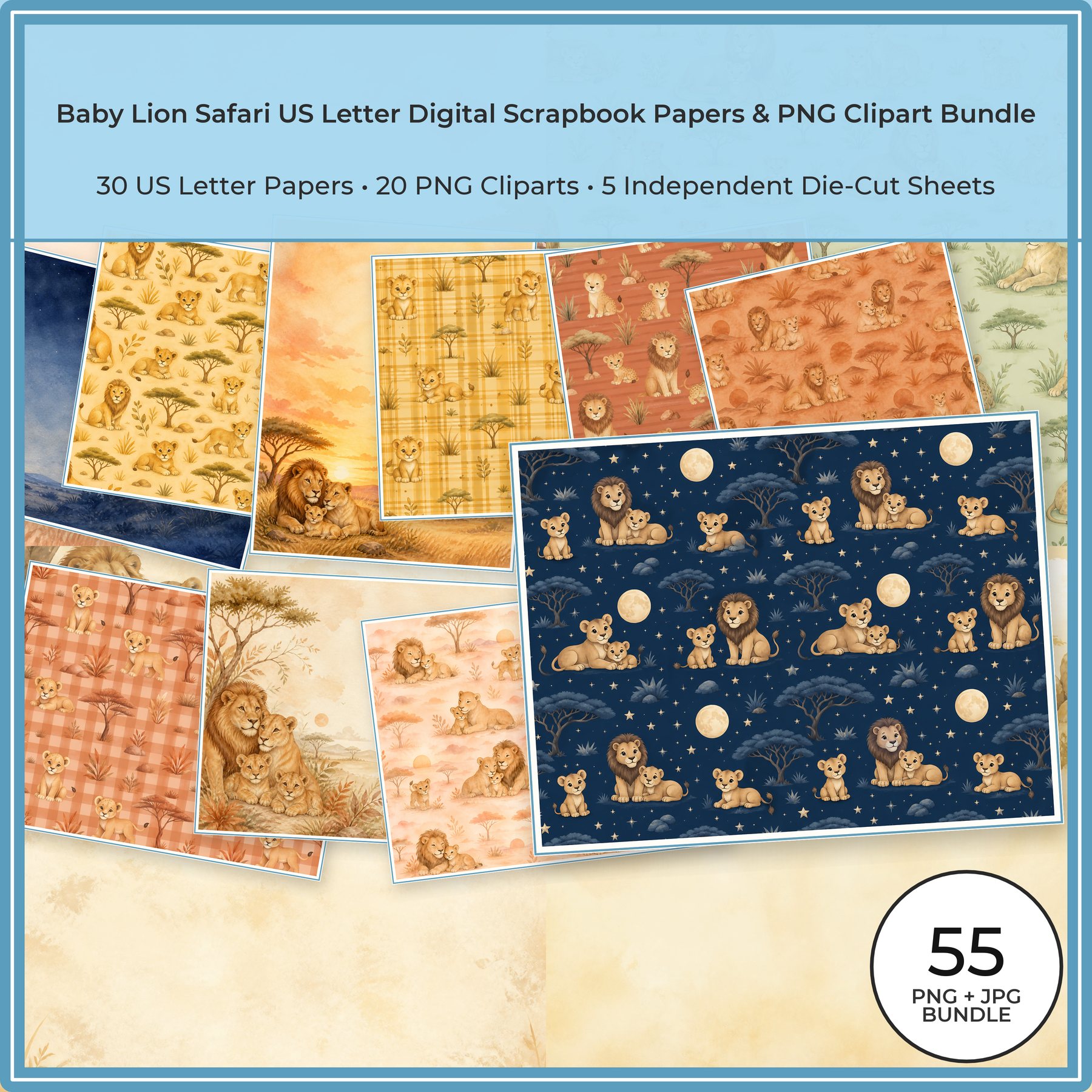 Baby Lion Safari Us Letter Digital