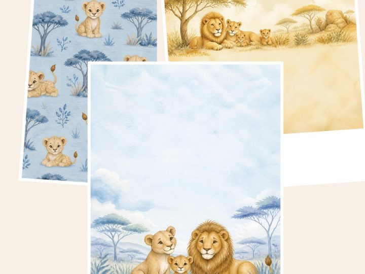 Free Baby Lion Safari Us Letter Digital – 3 US Letter Paper Samples