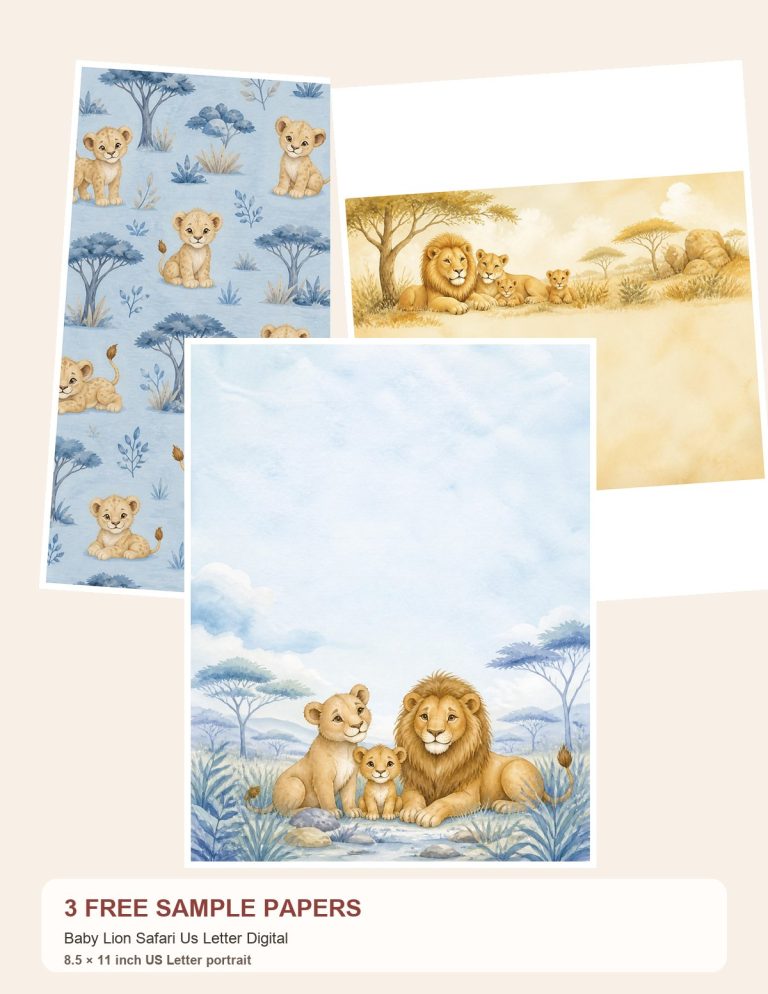 Free Baby Lion Safari Us Letter Digital – 3 US Letter Paper Samples preview