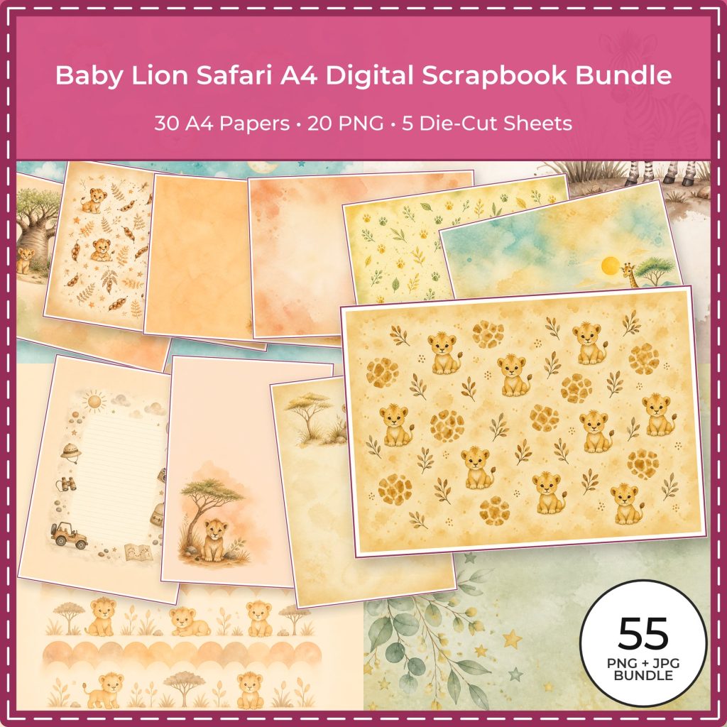 Baby Lion Safari A4 Digital Scrapbook Bundle