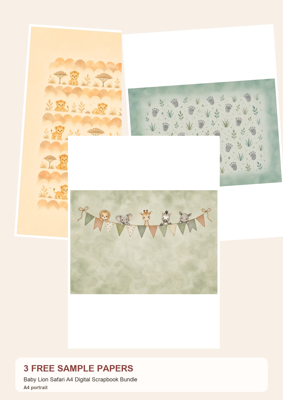 Free Baby Lion Safari A4 Digital Scrapbook Bundle – 3 A4 Paper Samples