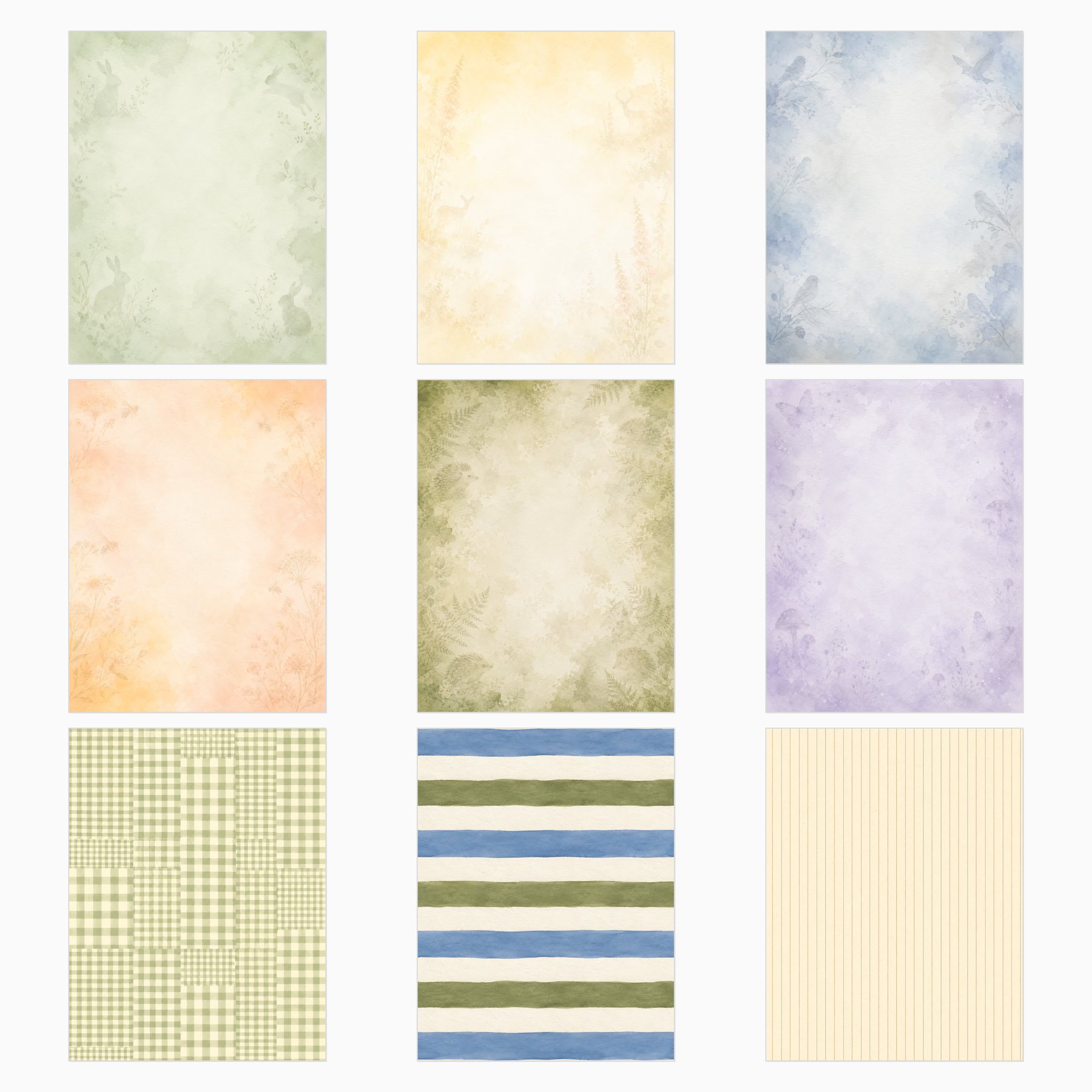 Soft Woodland Meadow Scrapbook Paper Bundle, 30 US Letter Watercolor Papers preview 2