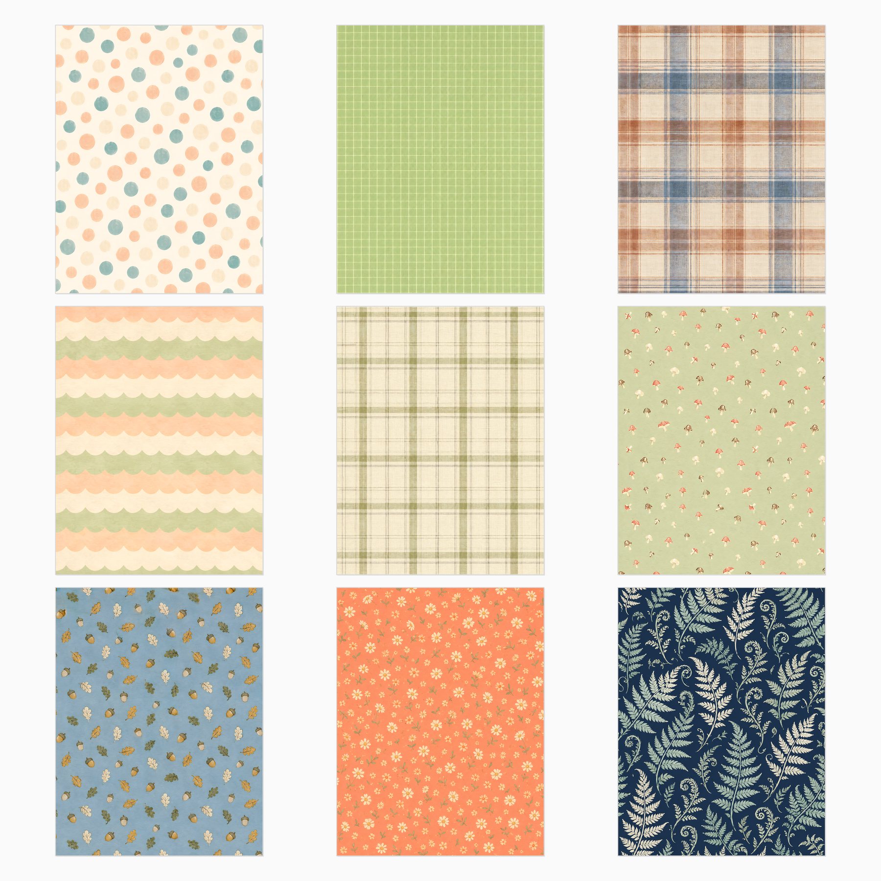 Soft Woodland Meadow Scrapbook Paper Bundle, 30 US Letter Watercolor Papers preview 3