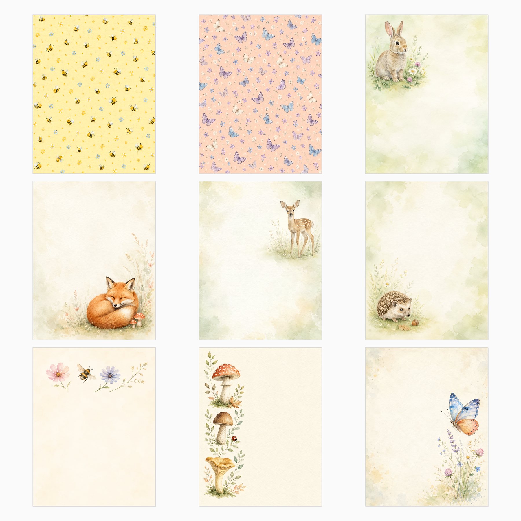 Soft Woodland Meadow Scrapbook Paper Bundle, 30 US Letter Watercolor Papers preview 4
