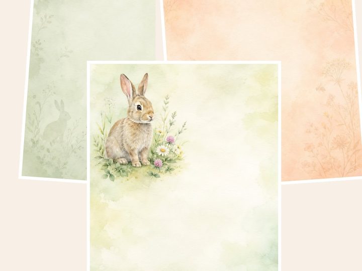 Free Soft Woodland Meadow Scrapbook Paper Bundle, 30 US Letter Watercolor Papers – 3 Printable Scrapbook Paper Samples
