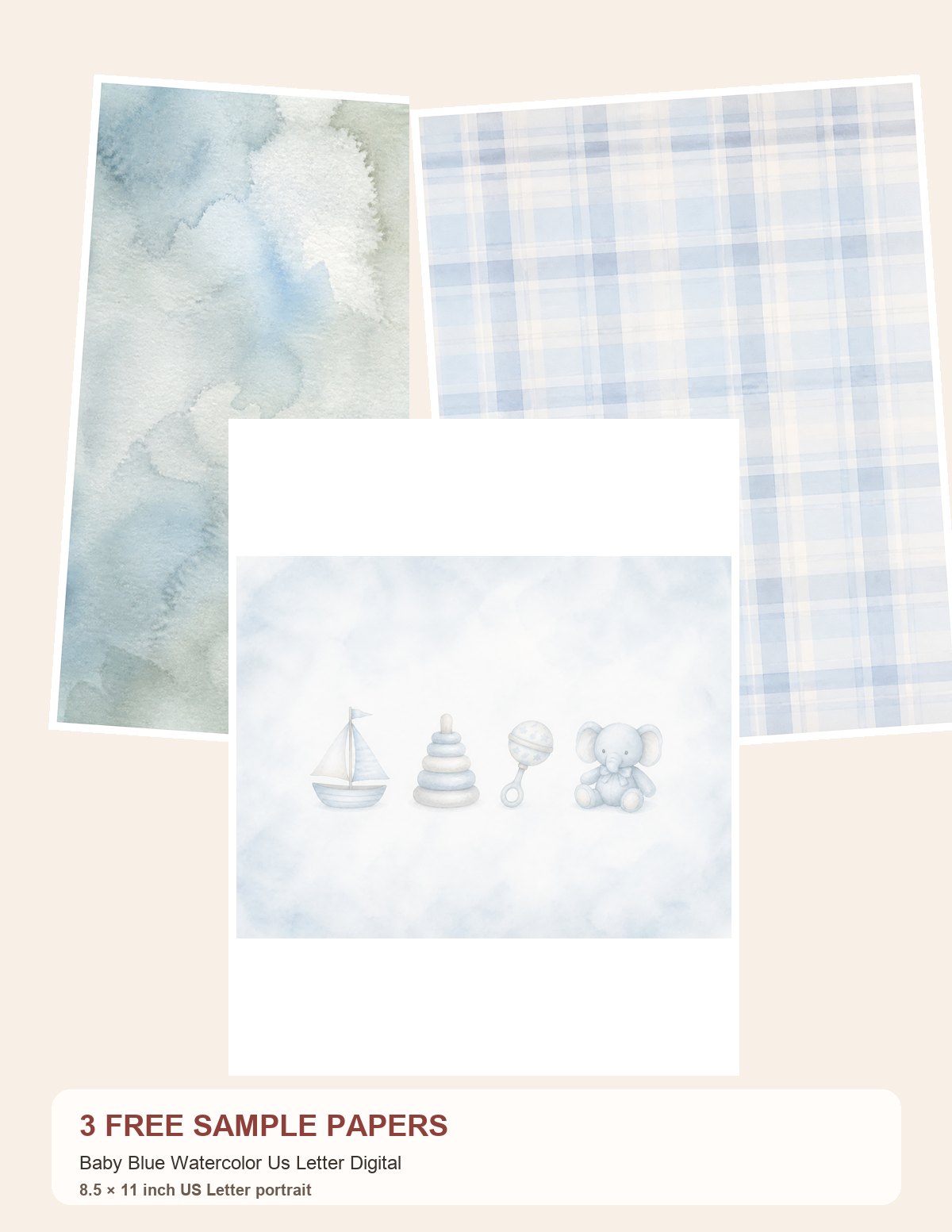 Free Baby Blue Watercolor Us Letter Digital – 3 US Letter Paper Samples