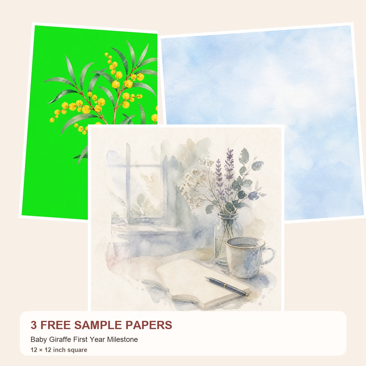 Free Baby Giraffe First Year Milestone – 3 Printable Scrapbook Paper Samples