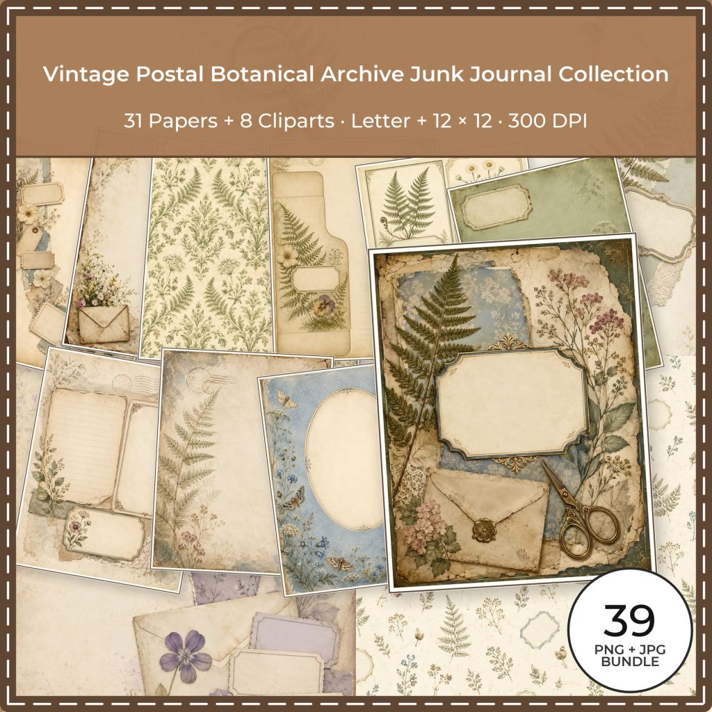 Vintage Postal Botanical Archive Junk Journal Collection