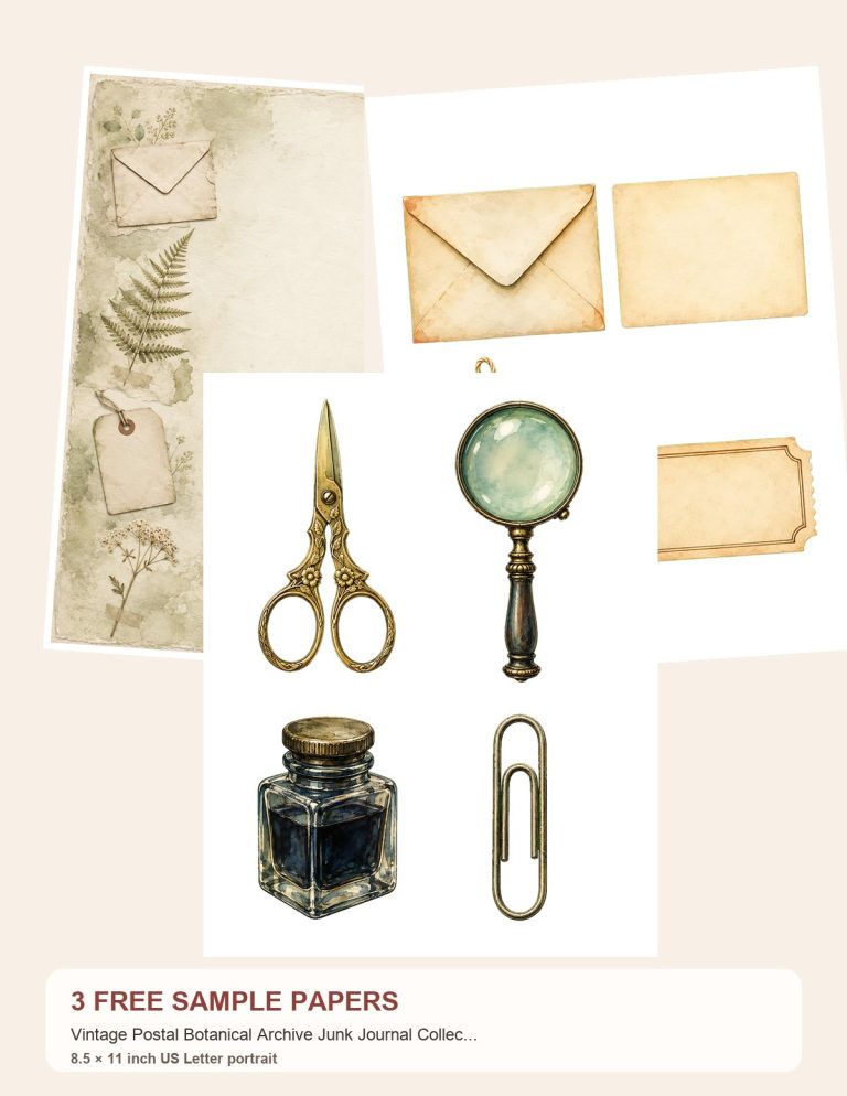 Free Vintage Postal Botanical Archive Junk Journal Collection – 3 US Letter Paper Samples preview