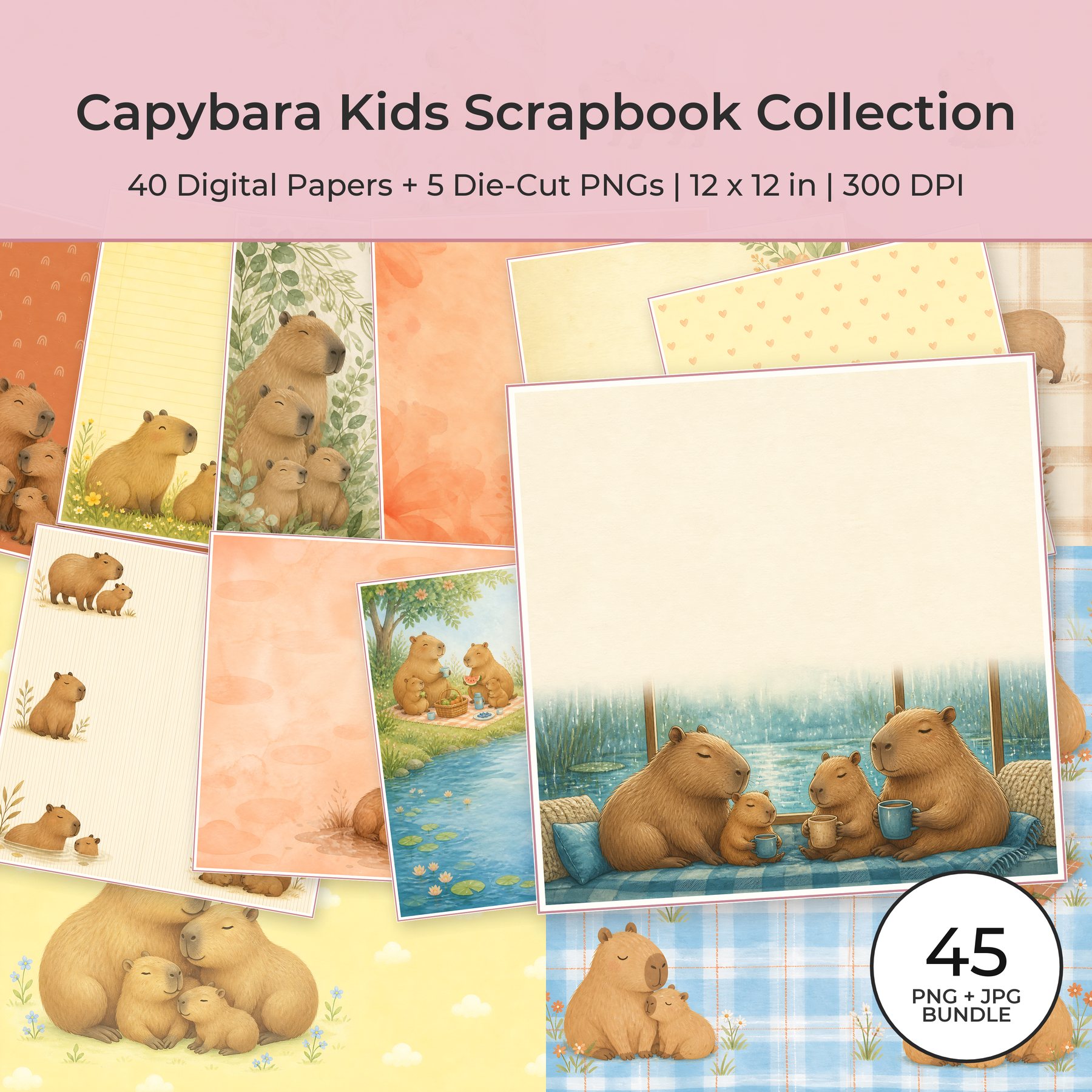 Capybara Kids Scrapbook Paper Collection