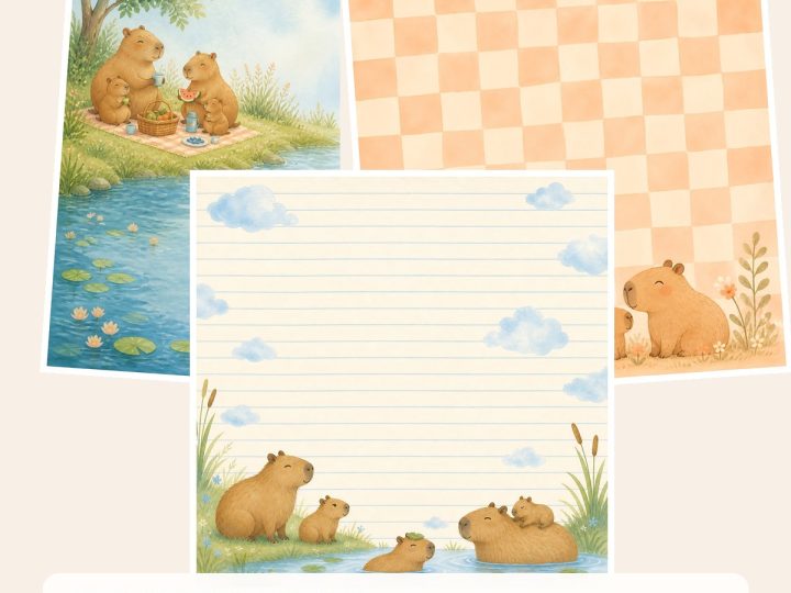 Free Capybara Kids Scrapbook Paper Collection – 3 Printable Scrapbook Paper Samples