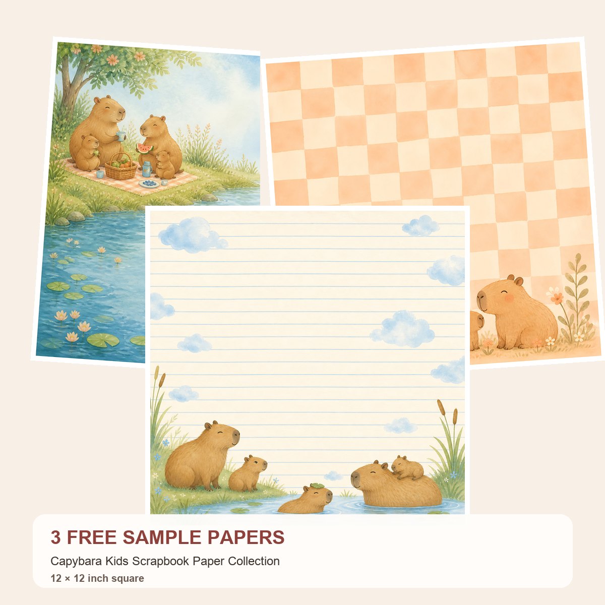 Free Capybara Kids Scrapbook Paper Collection – 3 Printable Scrapbook Paper Samples