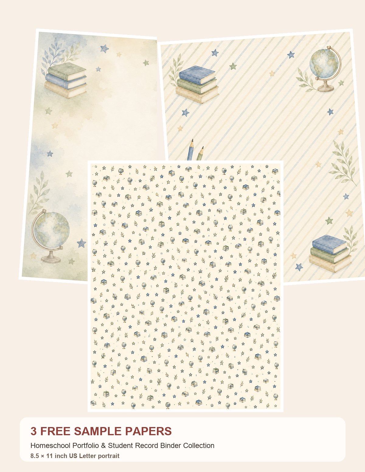 Free Homeschool Portfolio & Student Record Binder Collection – 3 Scrapbook Paper Samples