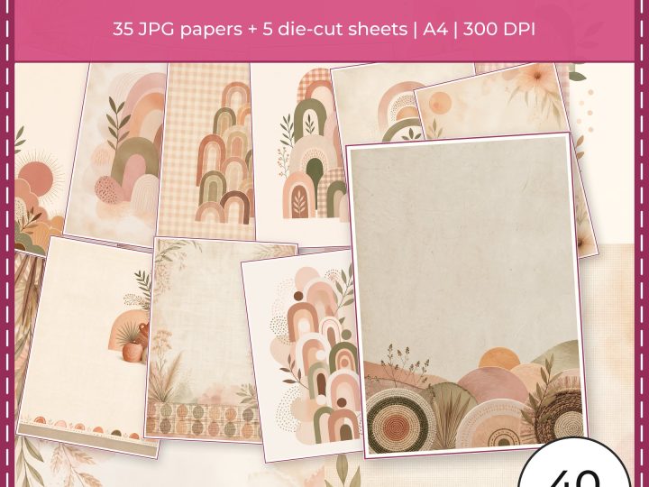 Baby Pink Boho Nursery Scrapbook Papers A4