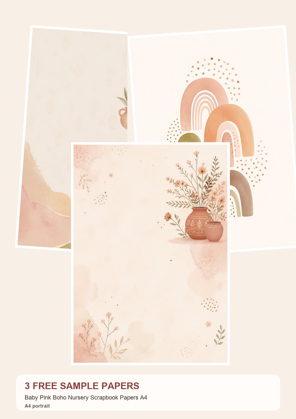 Free Baby Pink Boho Nursery Scrapbook Papers A4 – 3 Scrapbook Paper Samples